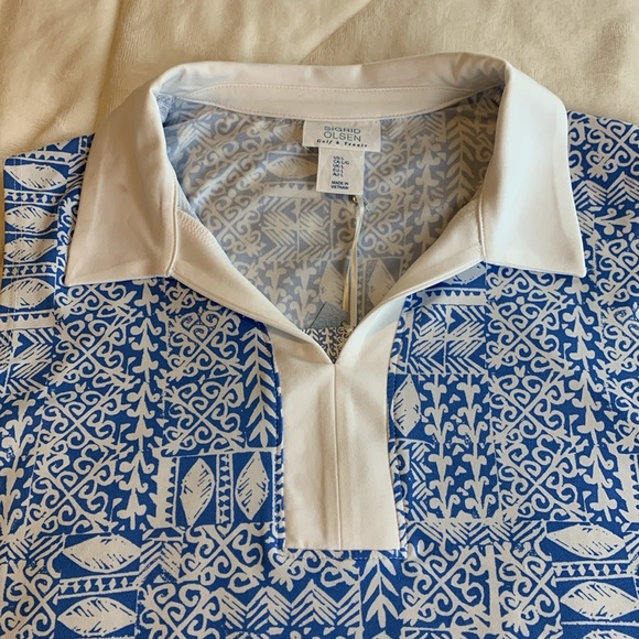 NWT Sigrid Olsen Golf Polo Womens Large Blue Tennis Collar Top Quick Dry FPS 50 - Picture 3 of 10